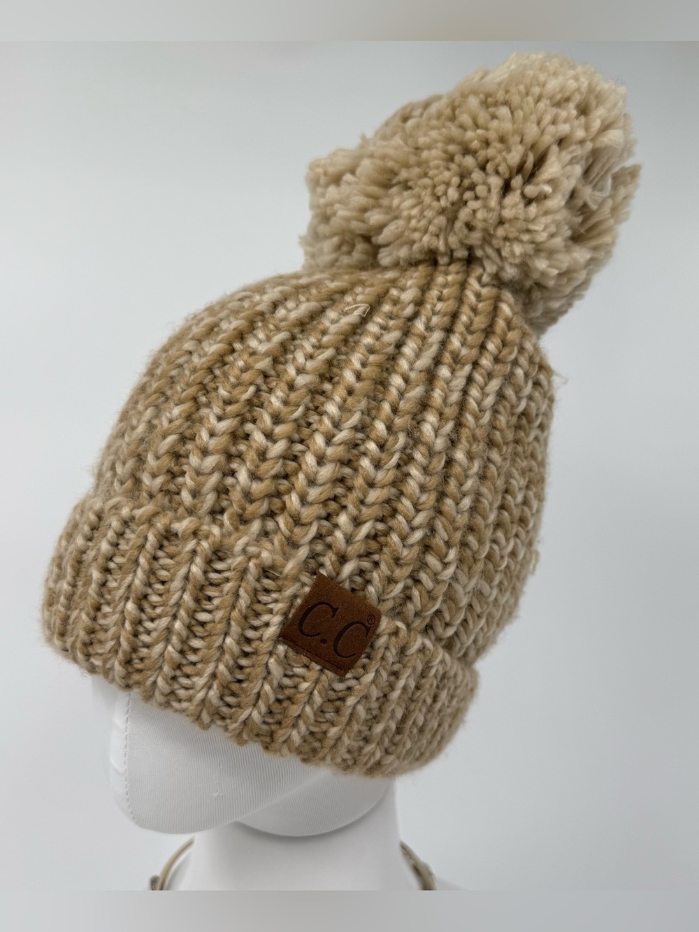 C.C Tan Knit Pom Beanie Hat